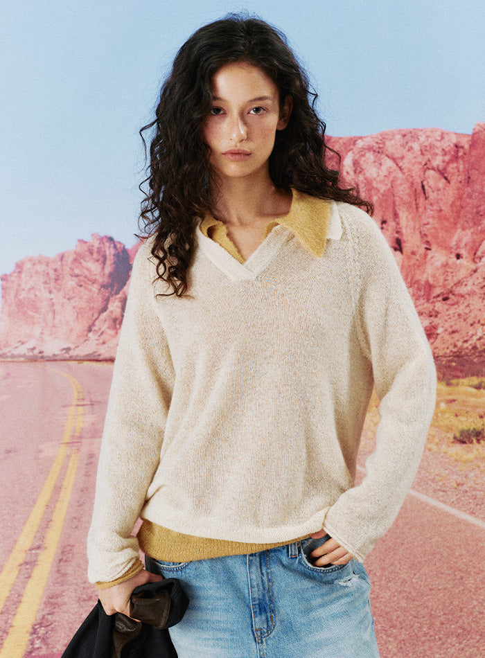 Mango Maniplease Paca Collar Knit Oat Cream