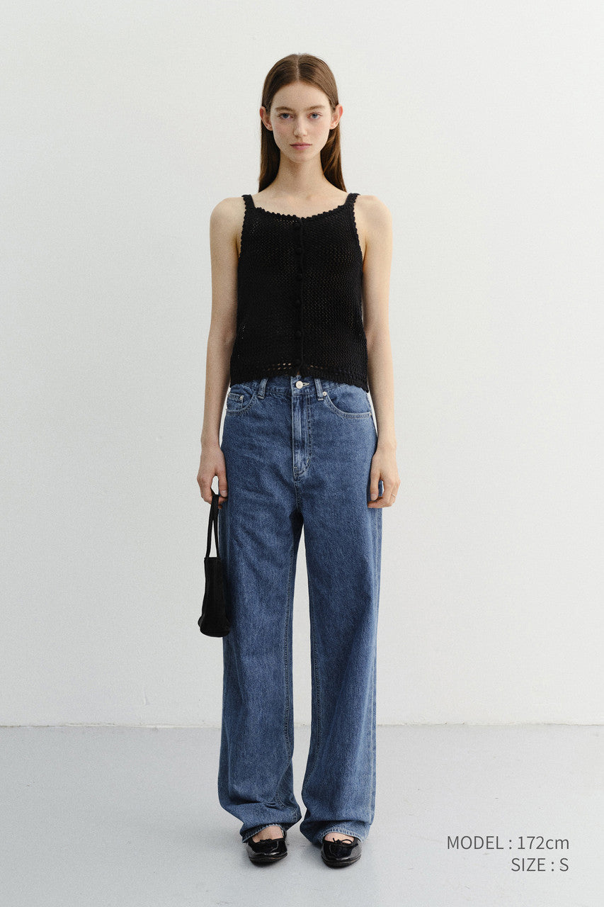 Dunst Crochet Bustier Knit Top Black