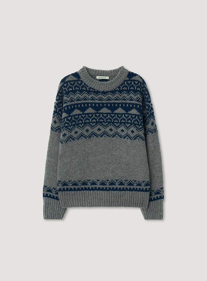 Mango Maniplease Hatty Nordic Knit Grey Blue