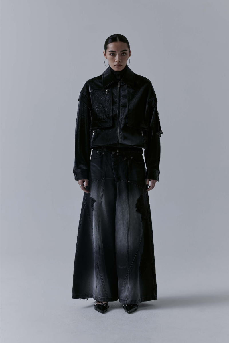 Treemingbird Shining Velvet Leather Jacket Black