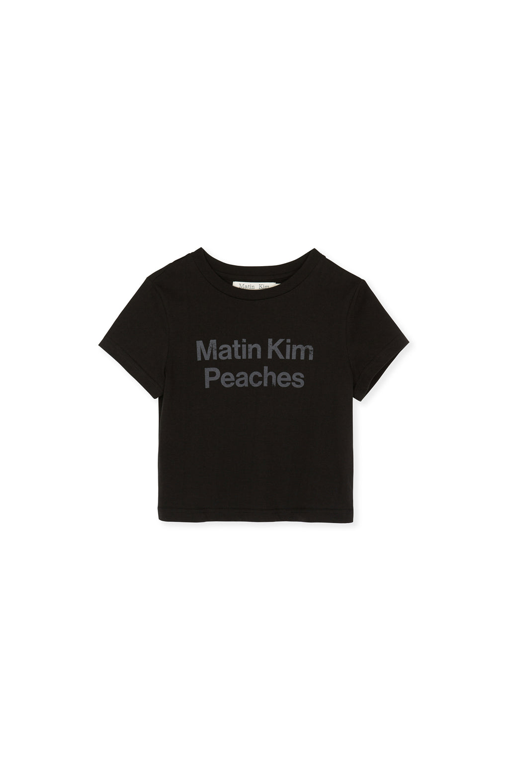 [matinkim] PEACHES LOGO GRAPHIC CROP TOP IN BLACK