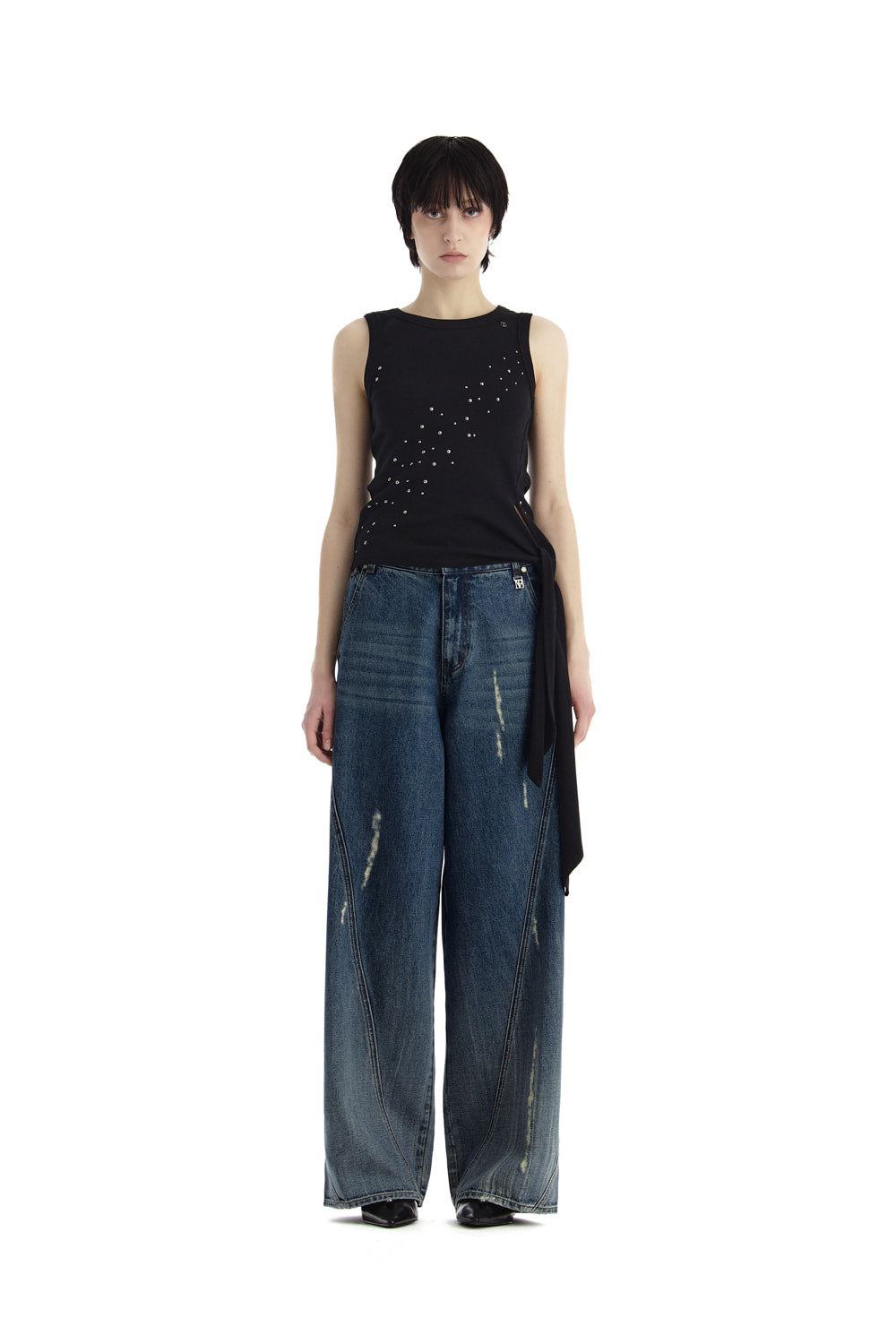 Treemingbird Diagonal Spark Ribbed Sleeveless Top Black