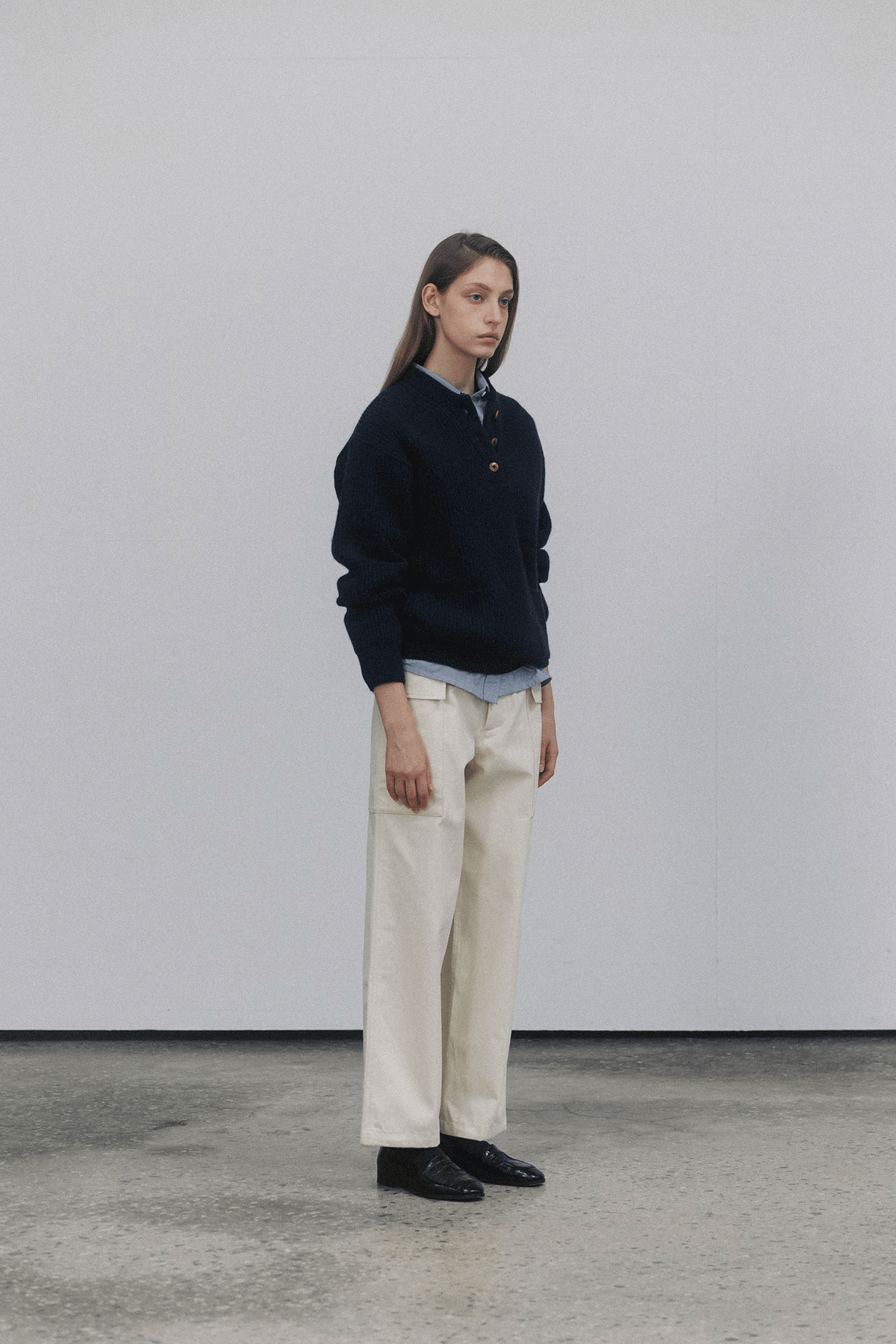 Nothing Written Shetland wool henri-neck pullover (Navy)