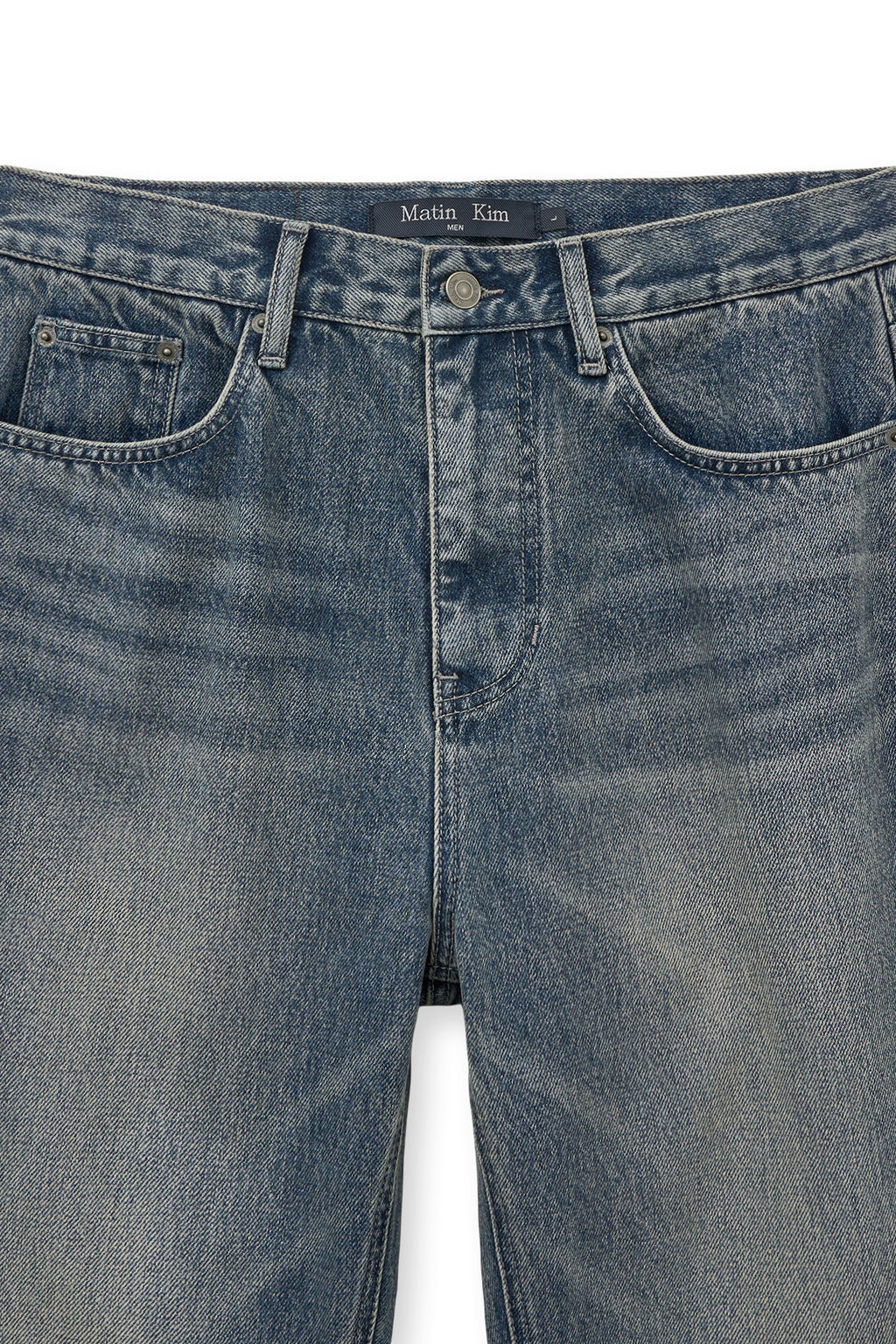 [matinkim] WASHED FLARE DENIM PANTS FOR MEN IN LIGHT BLUE