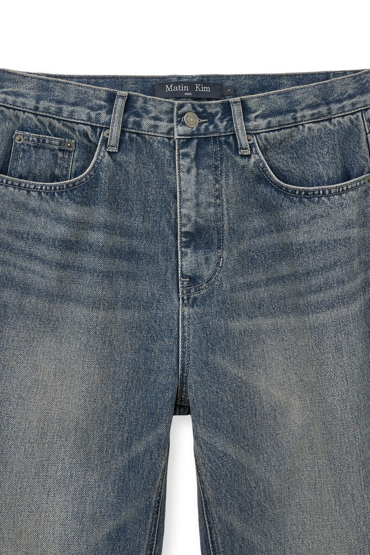 [matinkim] WASHED FLARE DENIM PANTS FOR MEN IN LIGHT BLUE