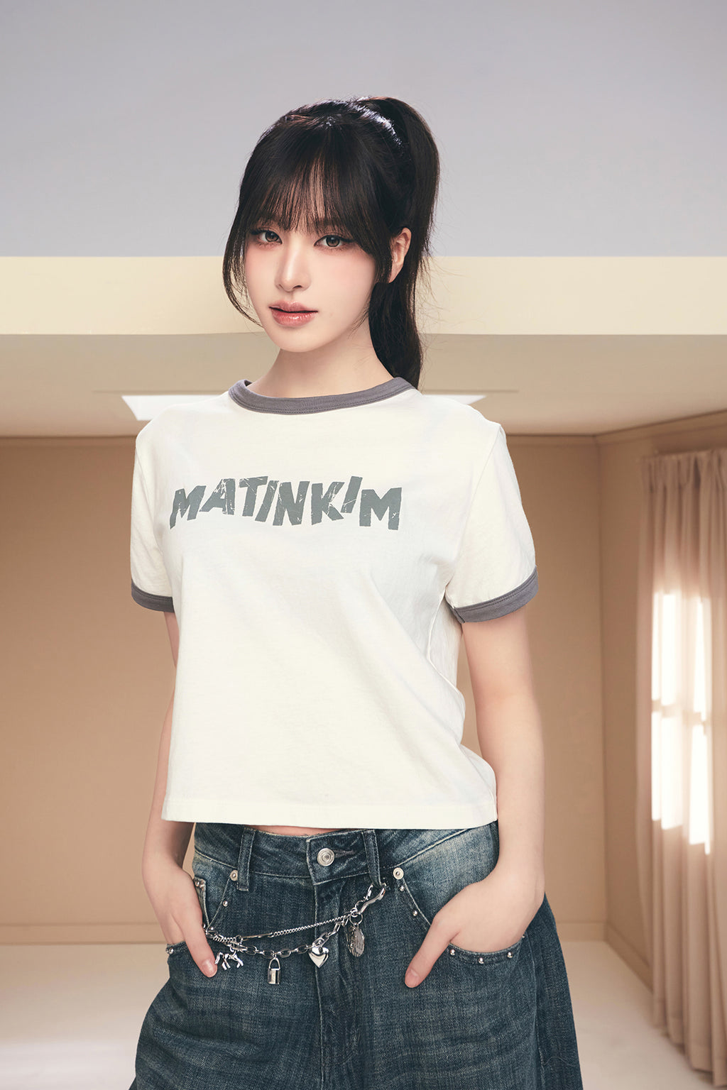 Matinkim Matin Logo Ringer Crop Top IN Cream