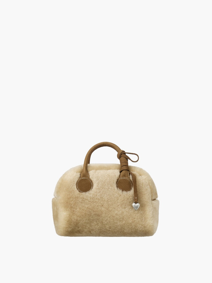 MARGESHERWOOD Soft Bowling Mini beige shearling+chestnut nubuck