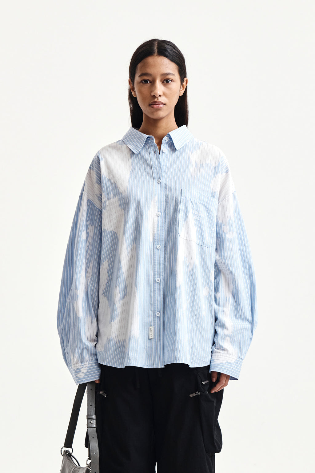 [matinkim] Embroidery Small Logo Shirt IN Light Blue