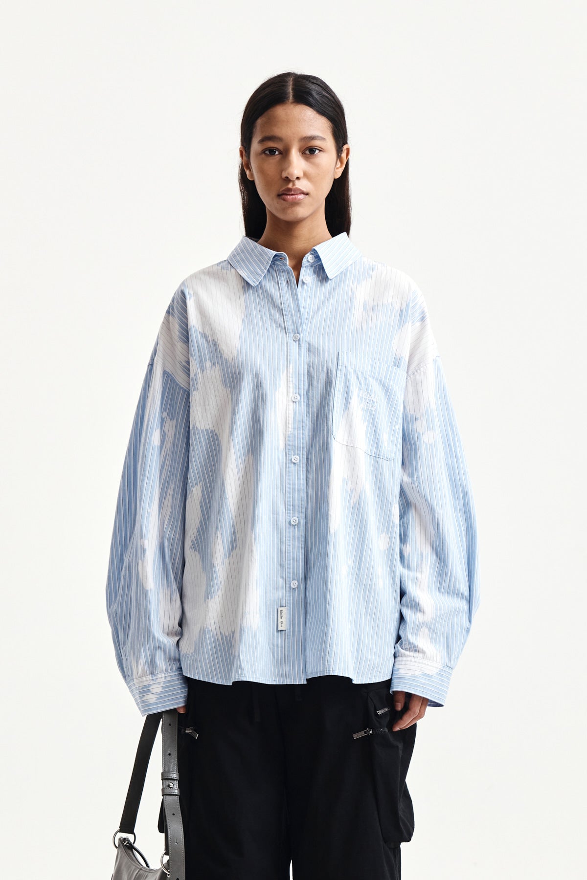[matinkim] Embroidery Small Logo Shirt IN Light Blue