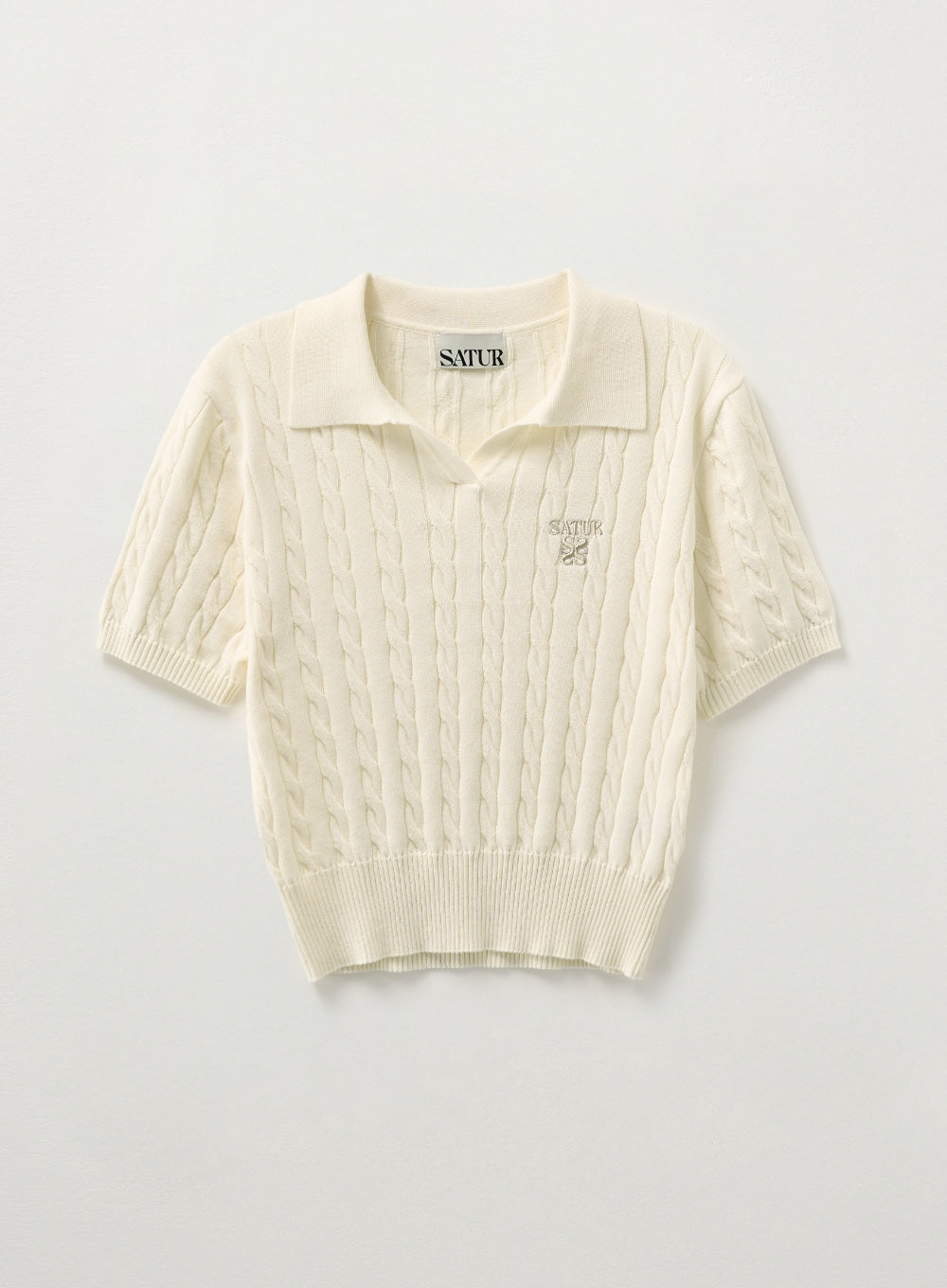 [satur] (W) Cable Collar Half Knit - Cream