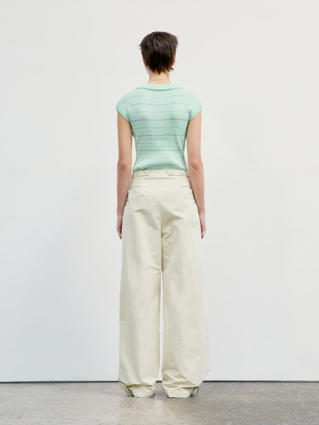 Low Classic Stripe Pique Cap Sleeve Knit Top Green