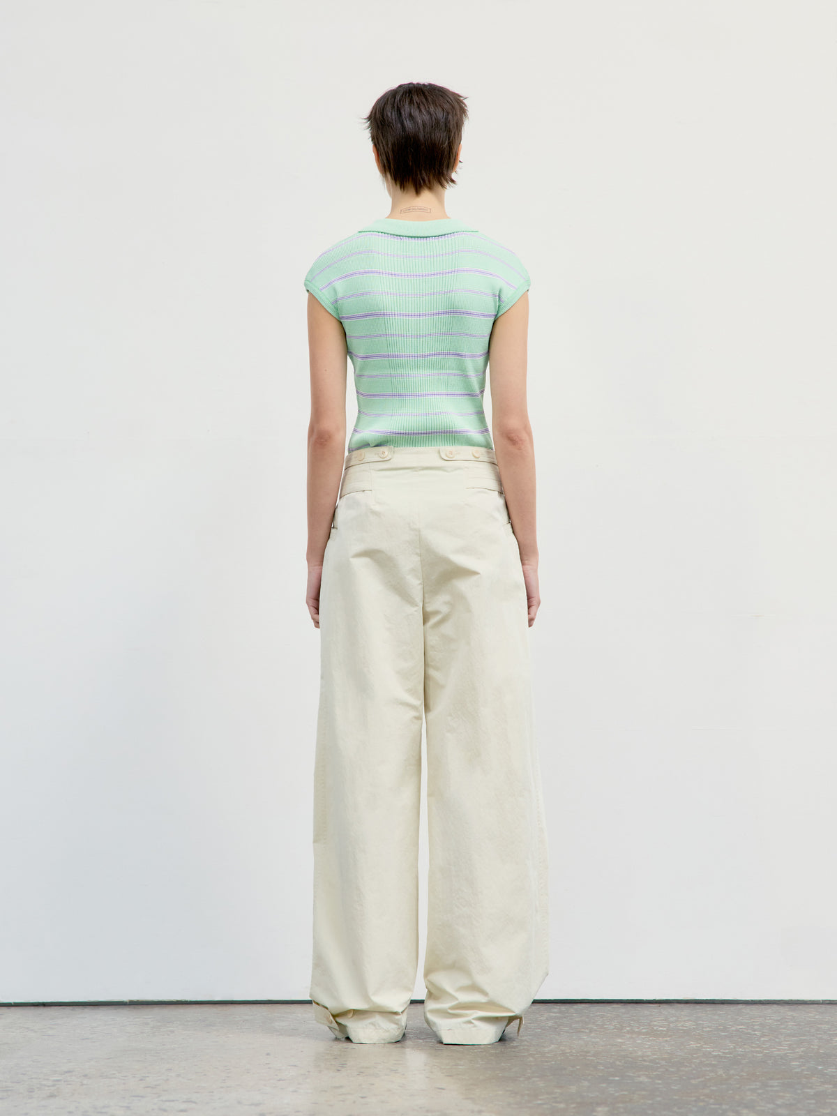 Low Classic Stripe Pique Cap Sleeve Knit Top Green