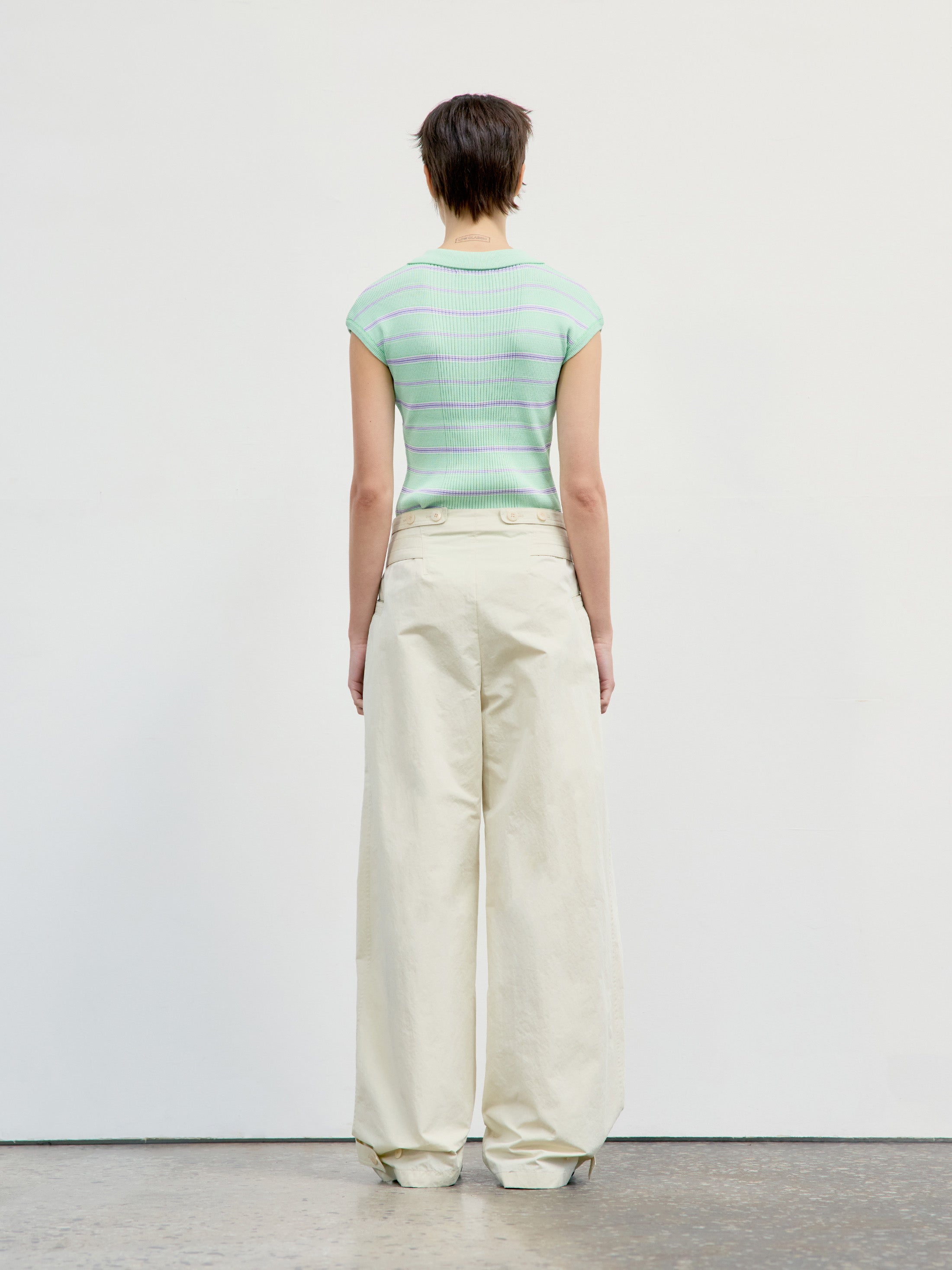 Low Classic Stripe Pique Cap Sleeve Knit Top Green