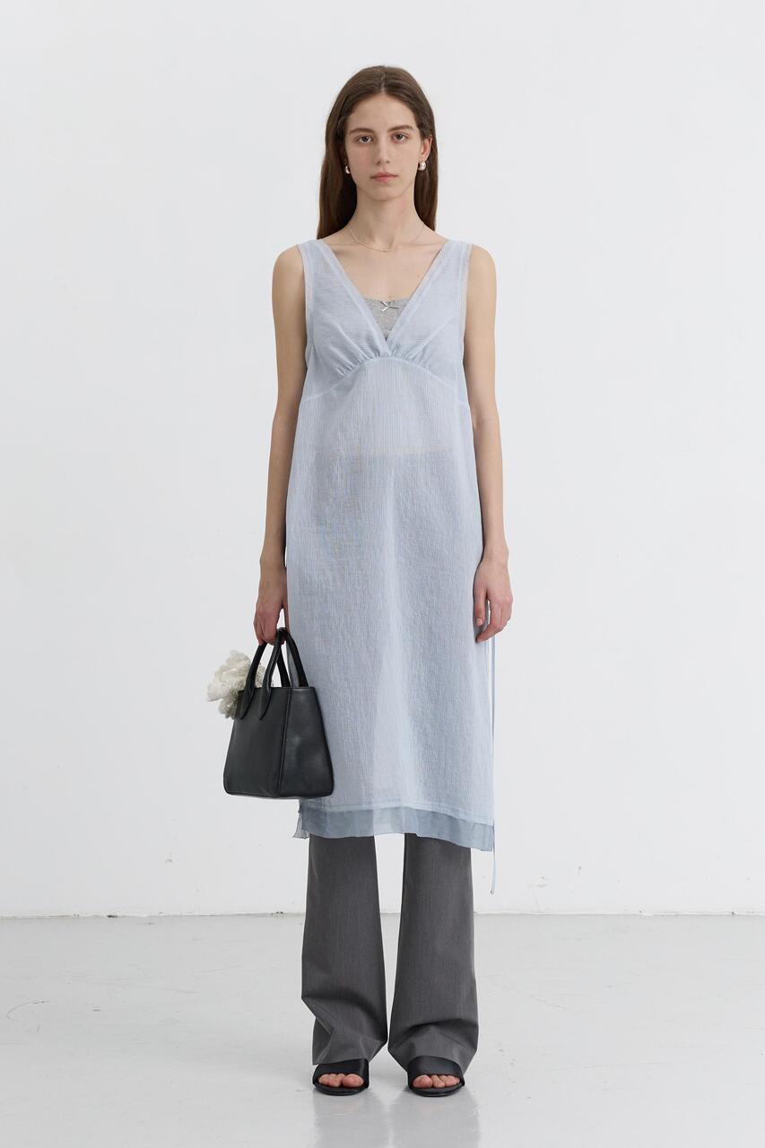 Dunst Sheer Layering Dress Soft Blue Stripe