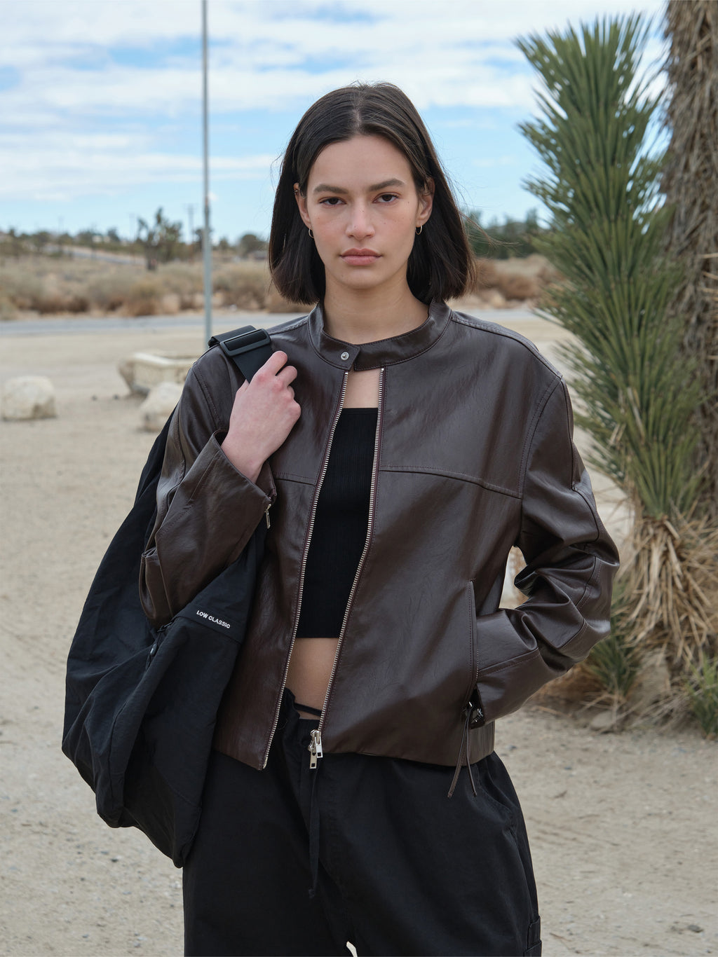 Low Classic Bandcollar Leather Jacket Brown