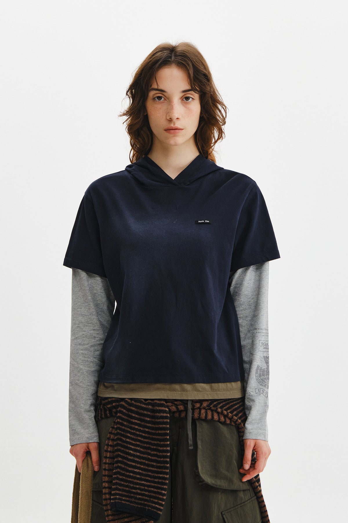 Matinkim Dust Washed Layered Hood Top IN Navy