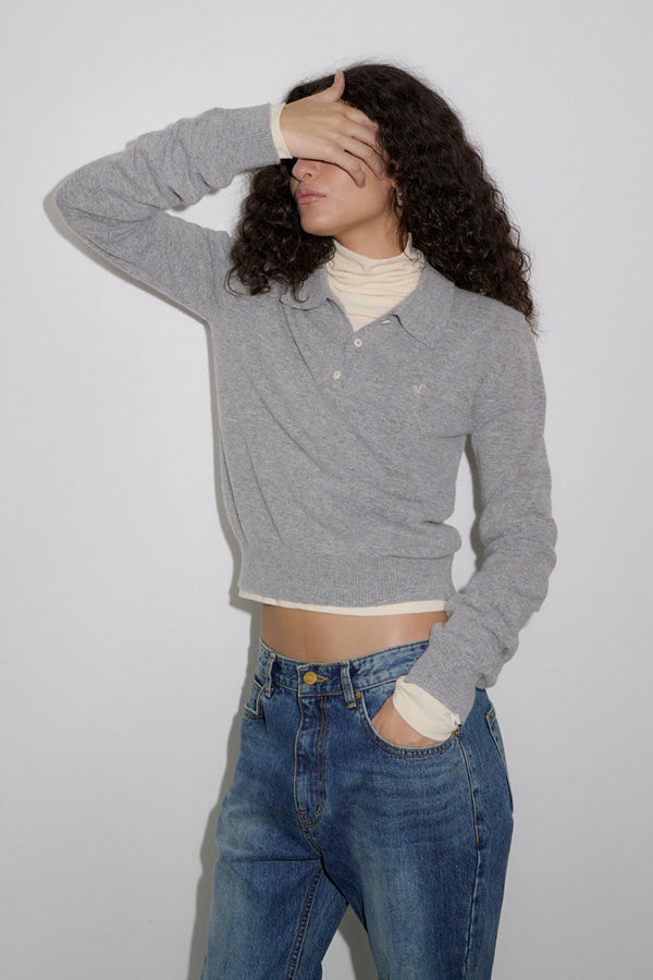 Overdueflair Of Collar Knit Melange Grey