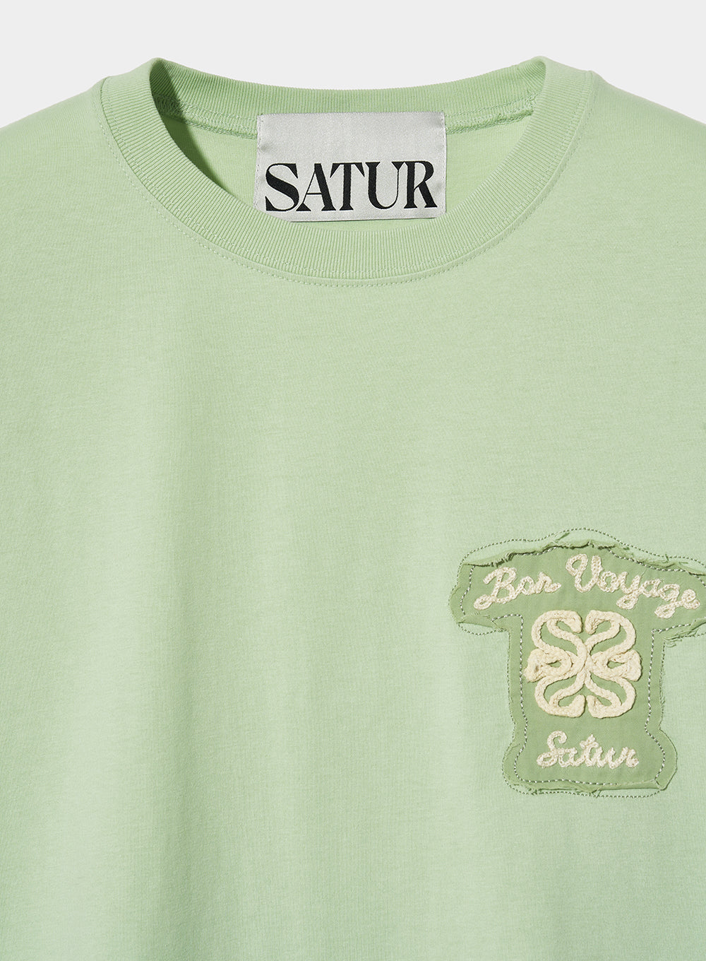 [satur] (W) Bon Voyage Raw-Cut Applique T-Shirt - Celadon Mint