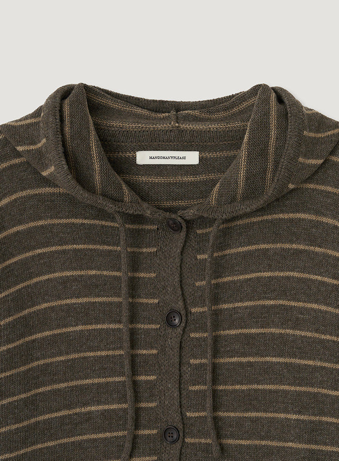 Mango Maniplease Colin Hood Knit Cardigan Brown Stripe