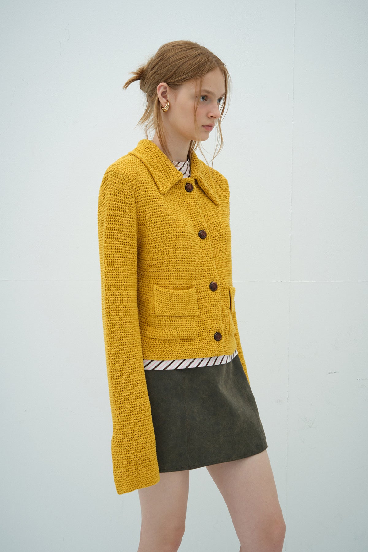 Overdueflair Collar Knit Jacket Mustard