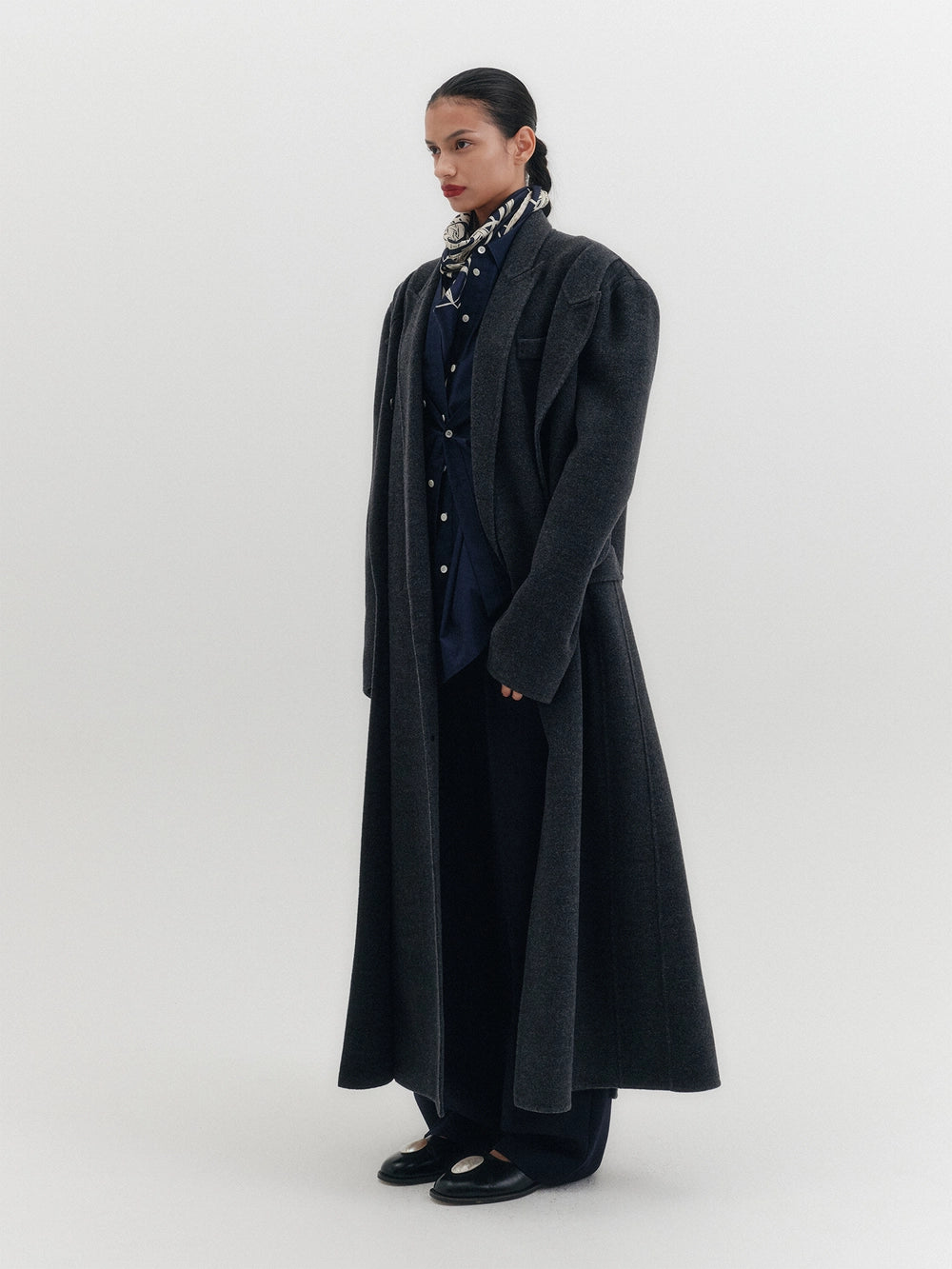 EENK Double Collar Long Coat - Gray