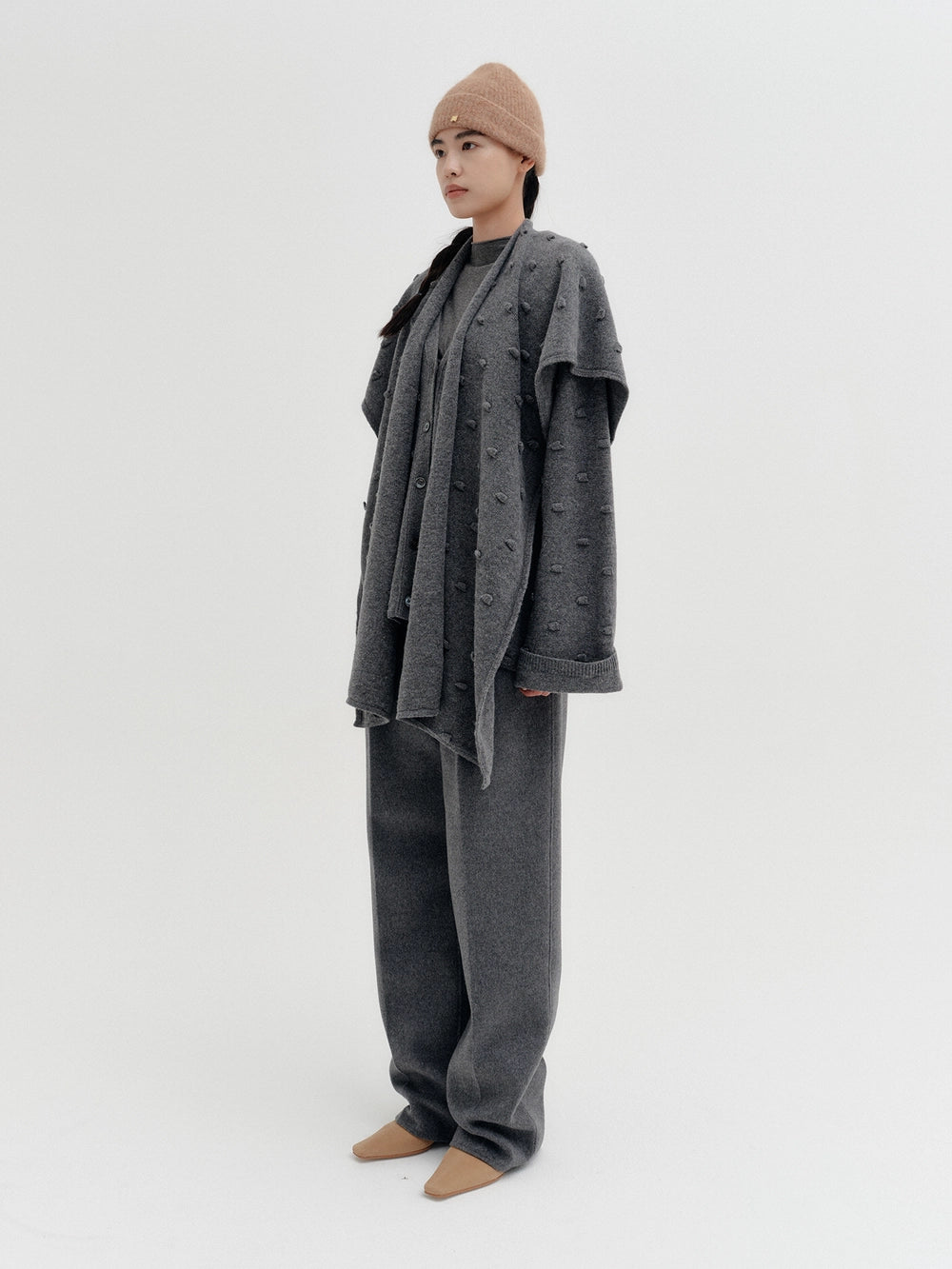 EENK Shawl Layered Knitwear Cardigan - Gray