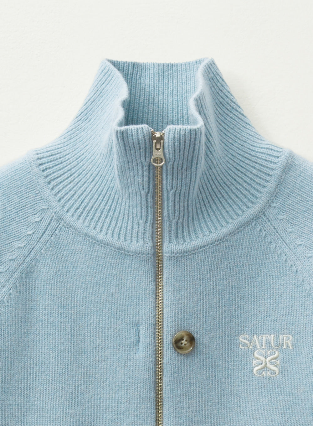 [satur] (W) Signature Logo Knit Zip-up - Sky Blue