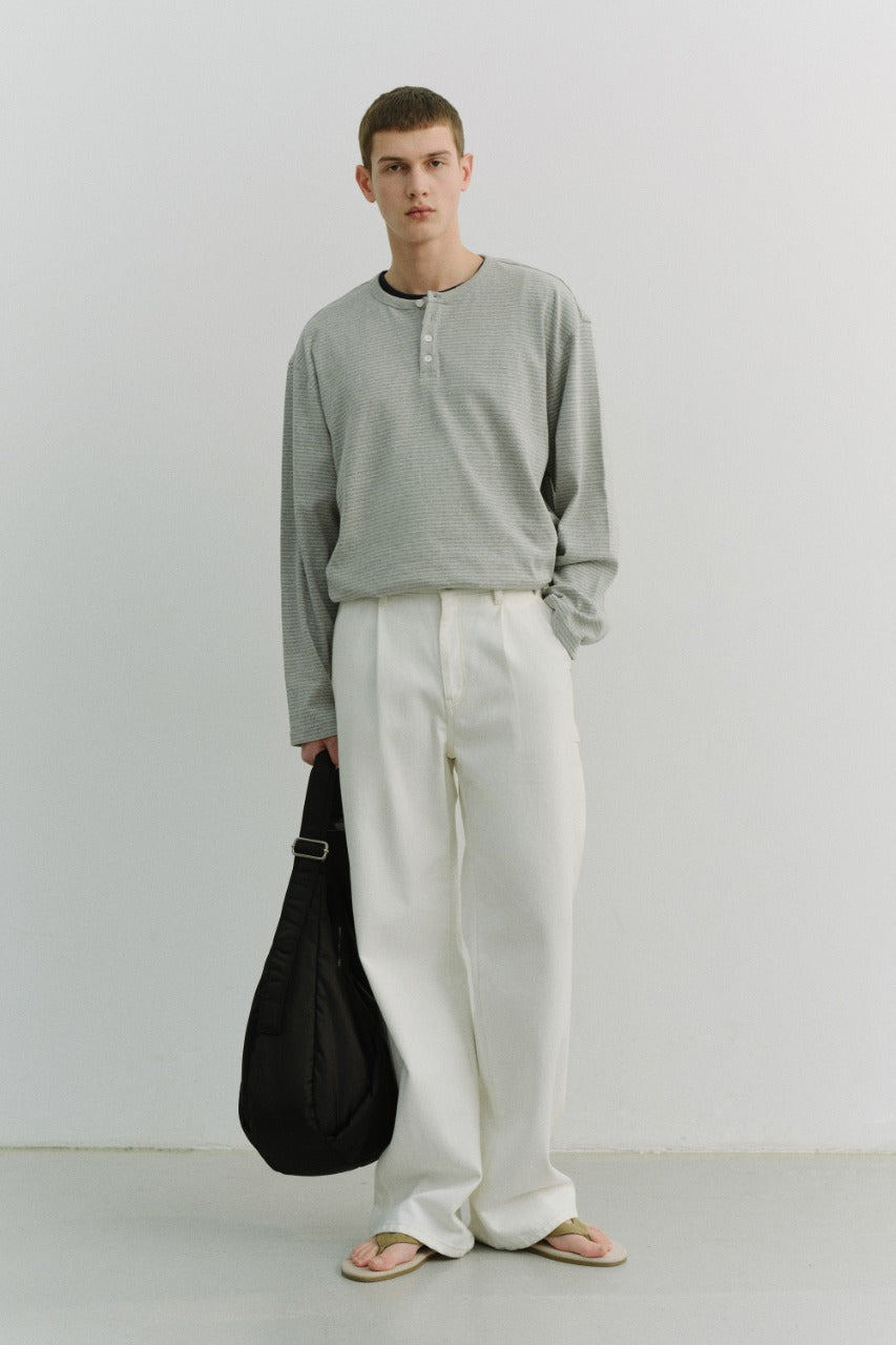 Dunst Unisex Henley-Neck T-Shirt Grey Stripe