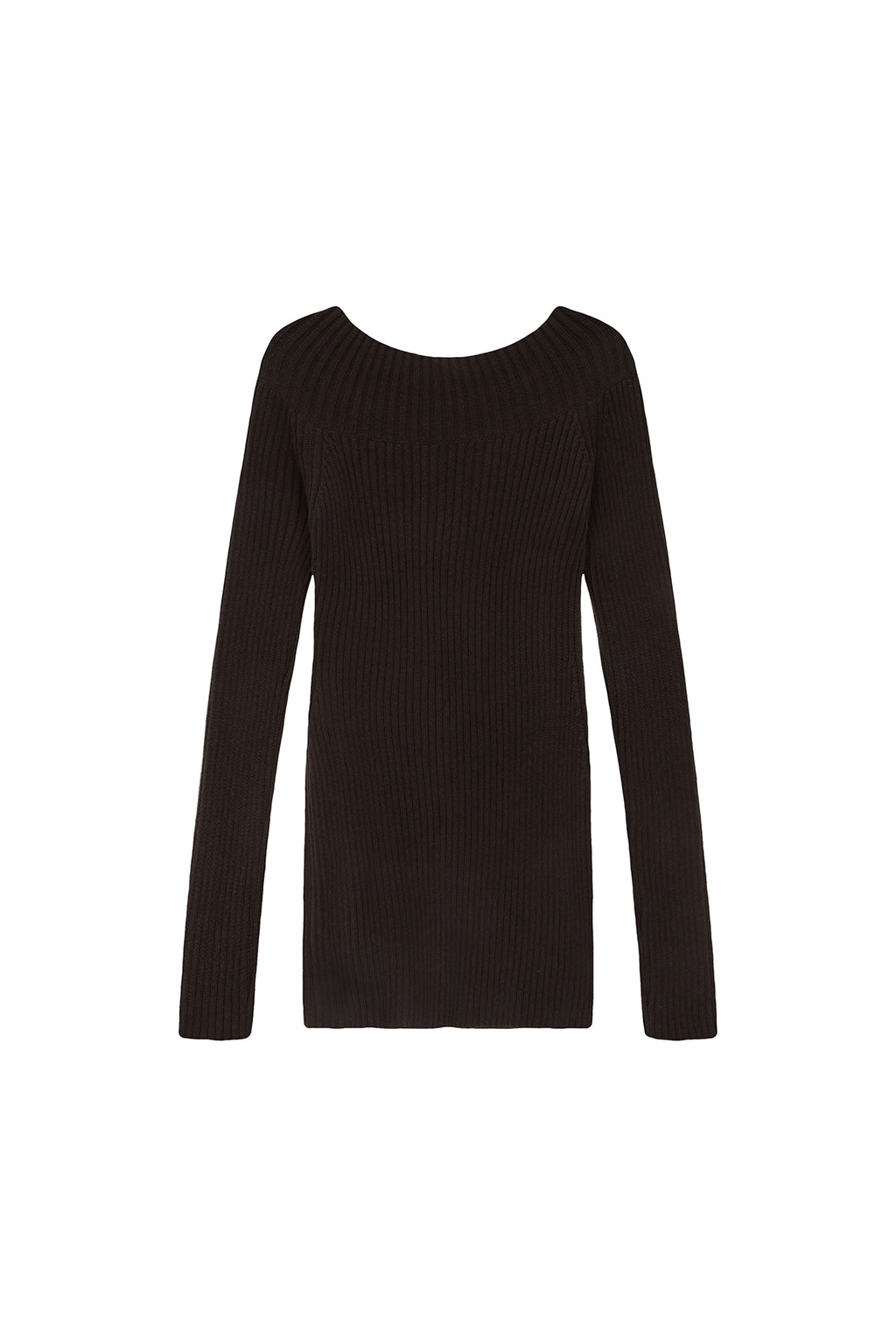 [matinkim] ONE SHOULDER BUTTON POINT KNIT DRESS IN DARK BROWN