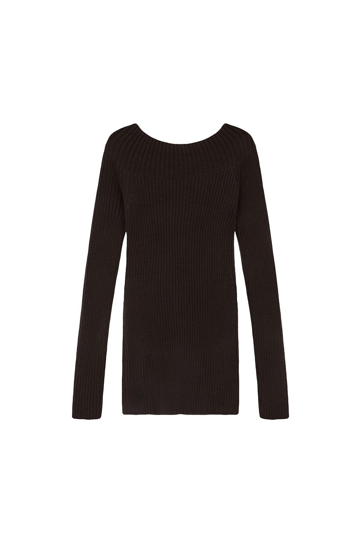 [matinkim] ONE SHOULDER BUTTON POINT KNIT DRESS IN DARK BROWN
