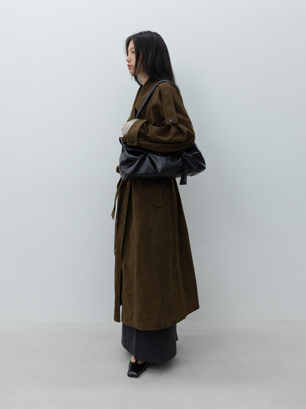 Low Classic Artificial Suede Trench Coat Khaki Brown