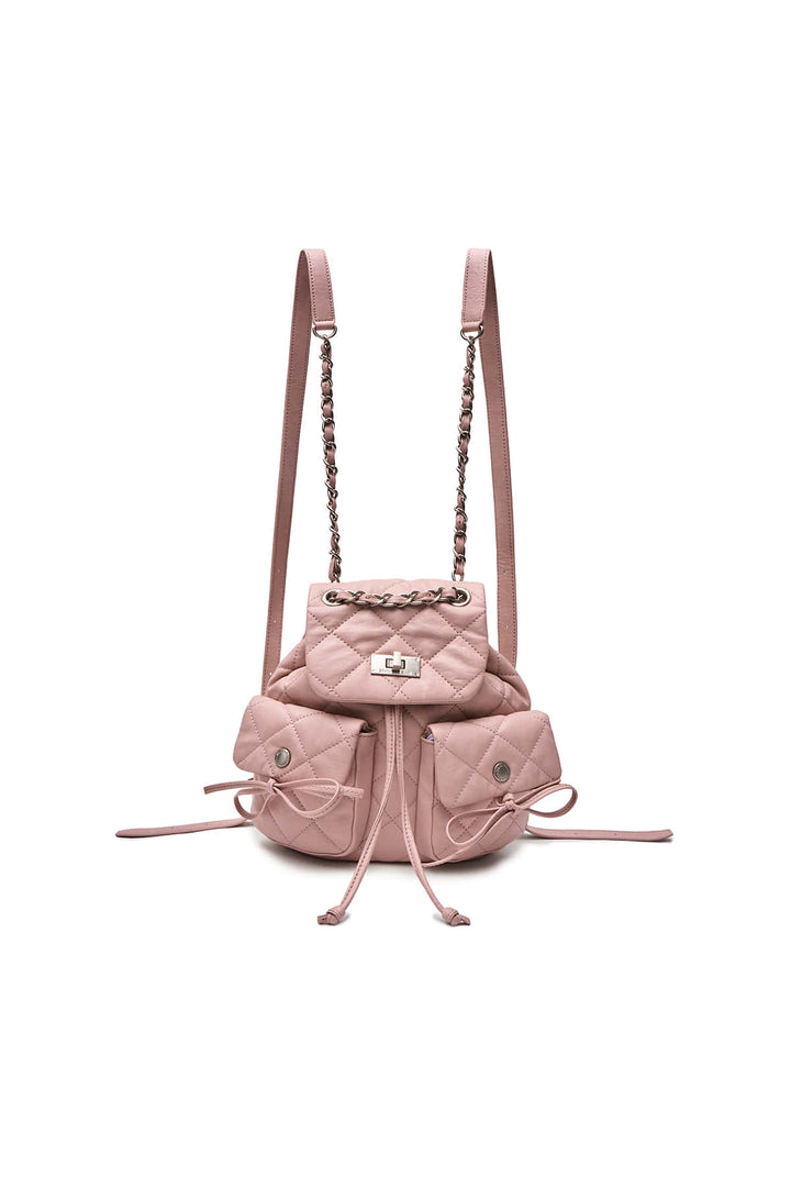 Matinkim Double Pocket Quilting Mini Backpack IN Pink