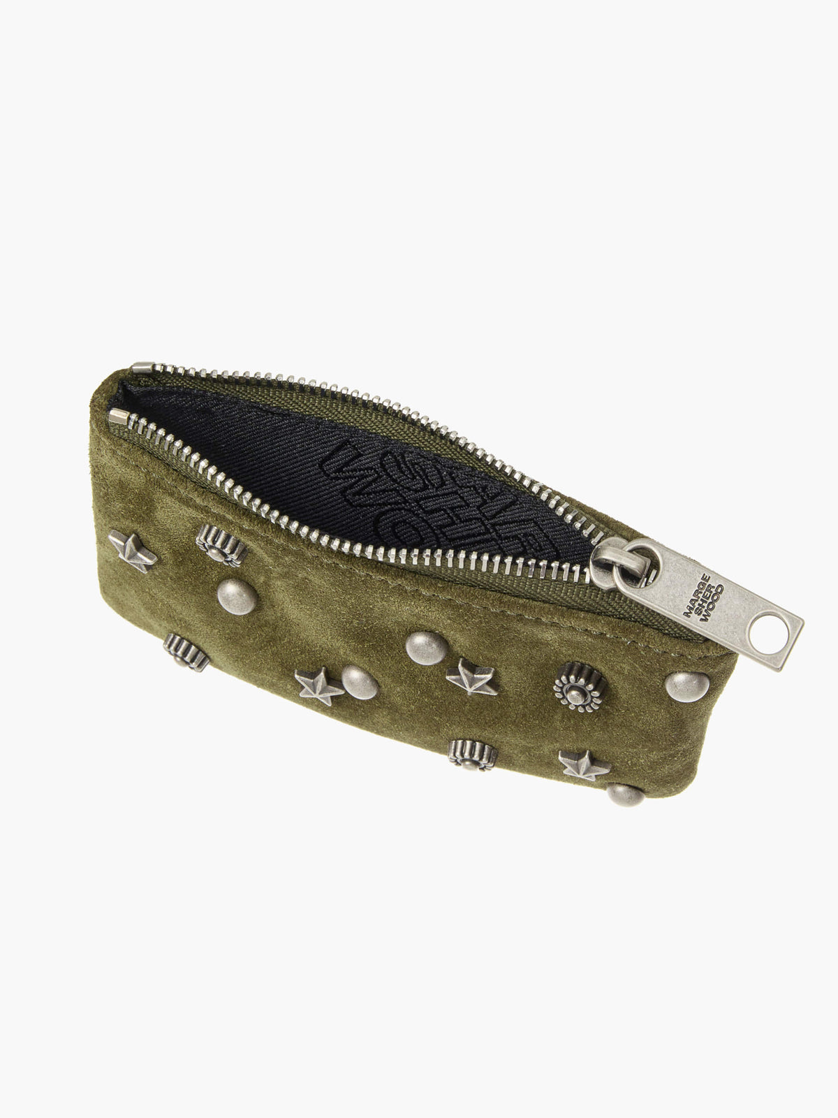 Margesherwood Full Stud Zipper Wallet dark olive suede