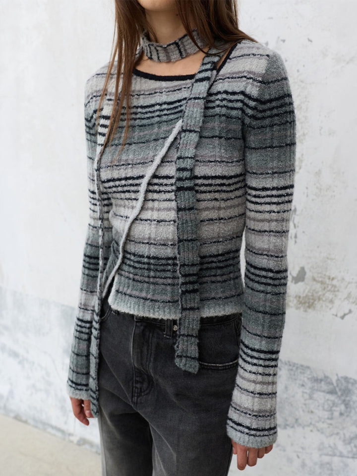 Raive Stripe Muffler Set Knit