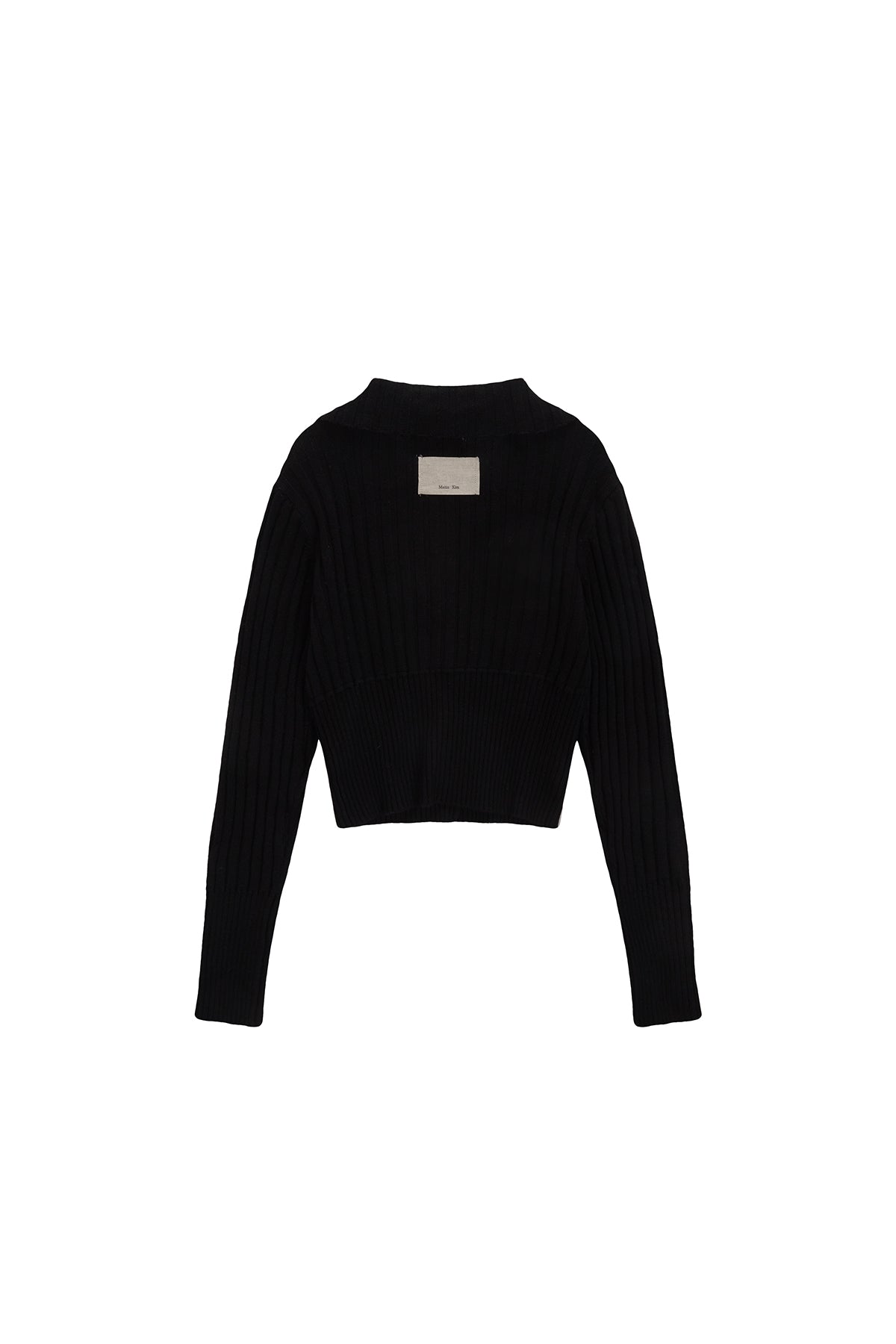 [matinkim] SEMI CROP KNIT BUTTON CARDIGAN IN BLACK