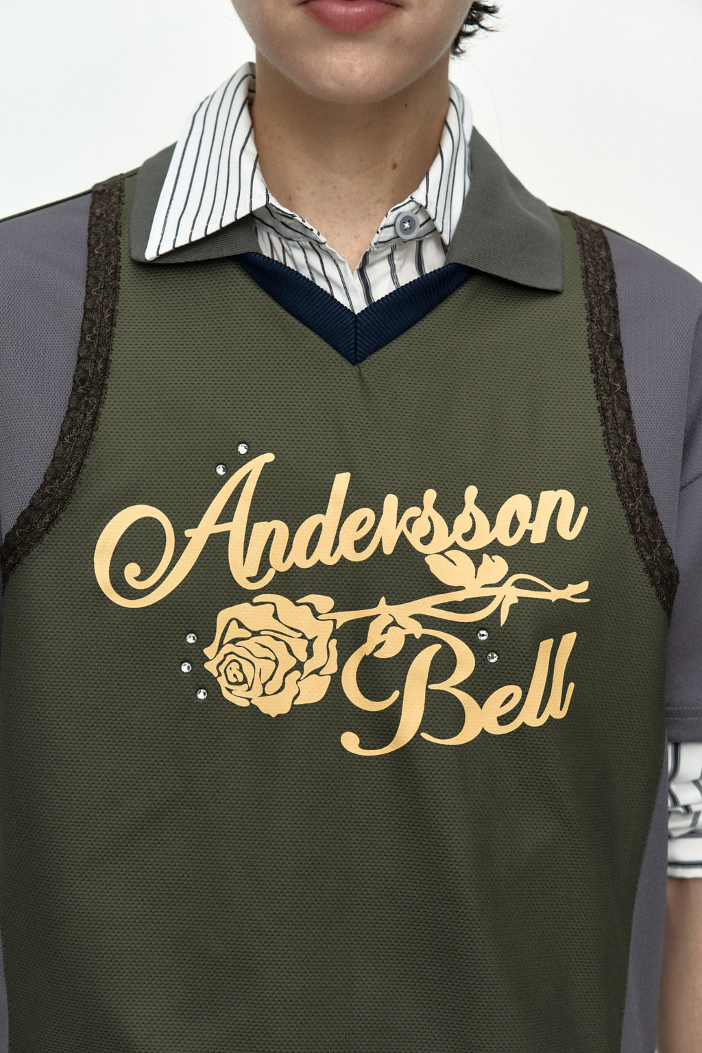 Andersson Bell Lace Trimmed Polo Jersey Top