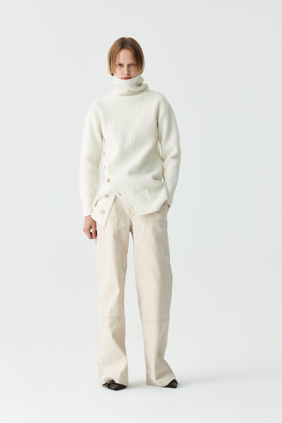 Matinkim Button Slit Knit Dress IN Ivory