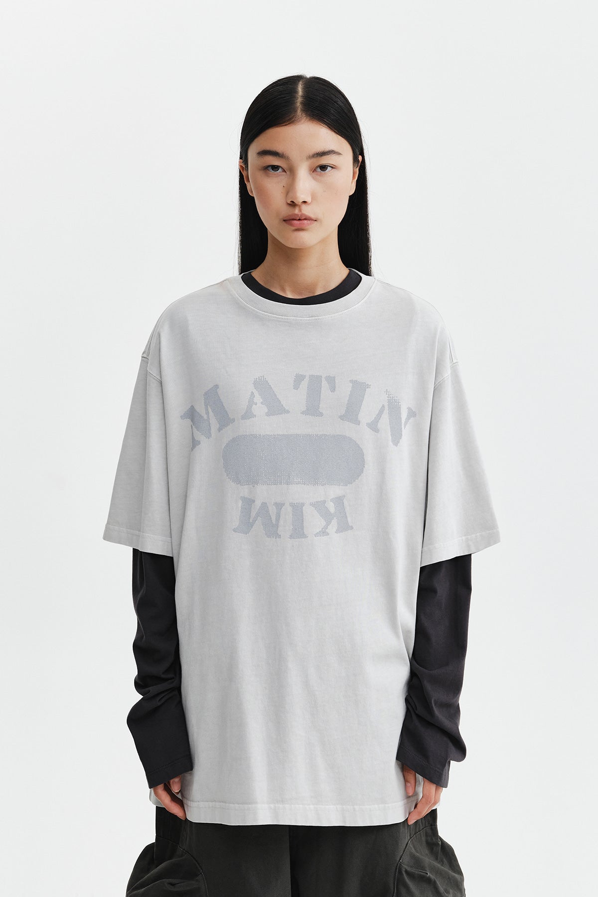 Matinkim Vintage Wahshed Overfit Top IN Light Grey