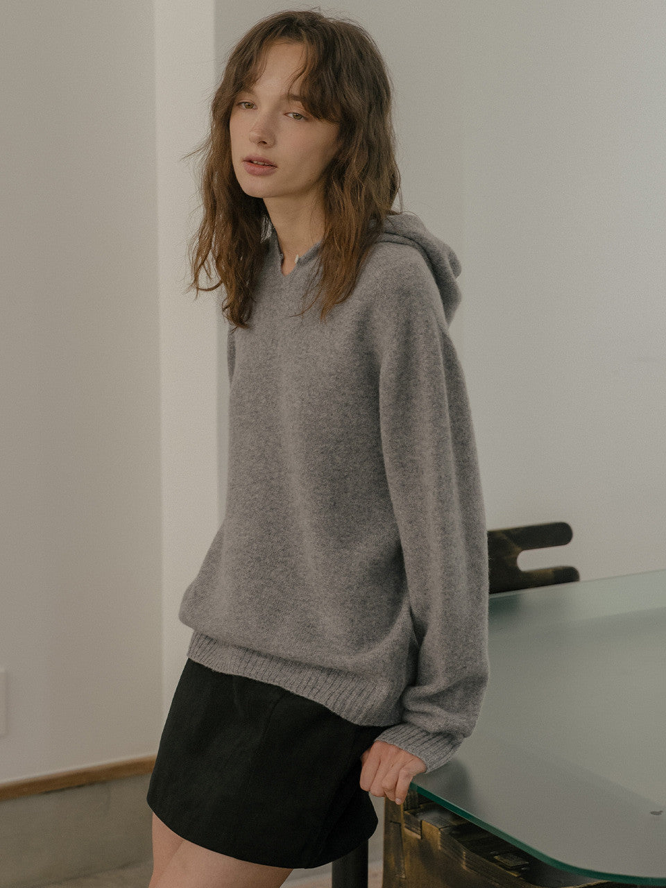 Tillidie Wholegarment Wool hood Knit Gray