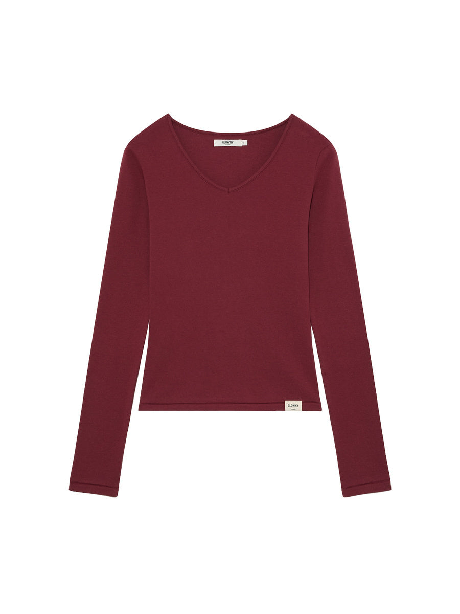 GLOWNY G Charm V-Neck Long Sleeve (Wine)