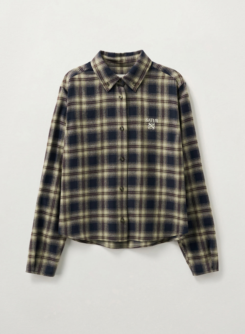 [satur] (W) Classic Flannel Check Shirt - Navy