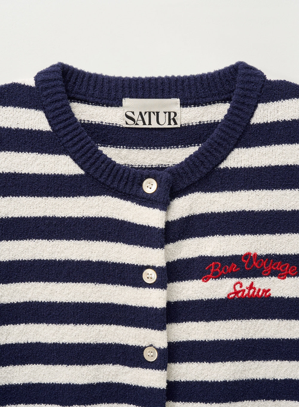 [satur] (W) Bon Voyage Stripe Half Knit Cardigan - Navy
