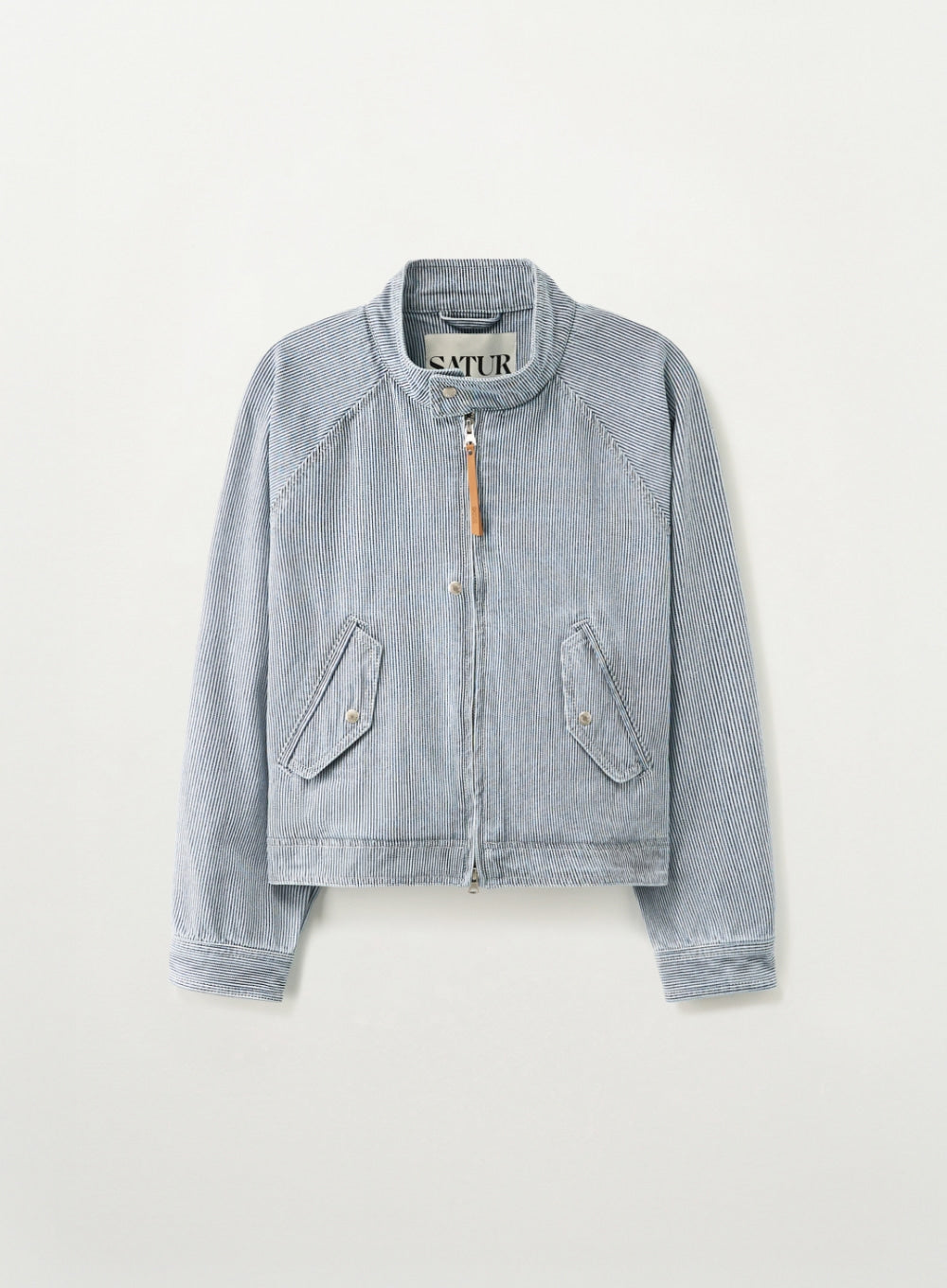 Satur Stripe Denim Harrington Jacket - Light Blue