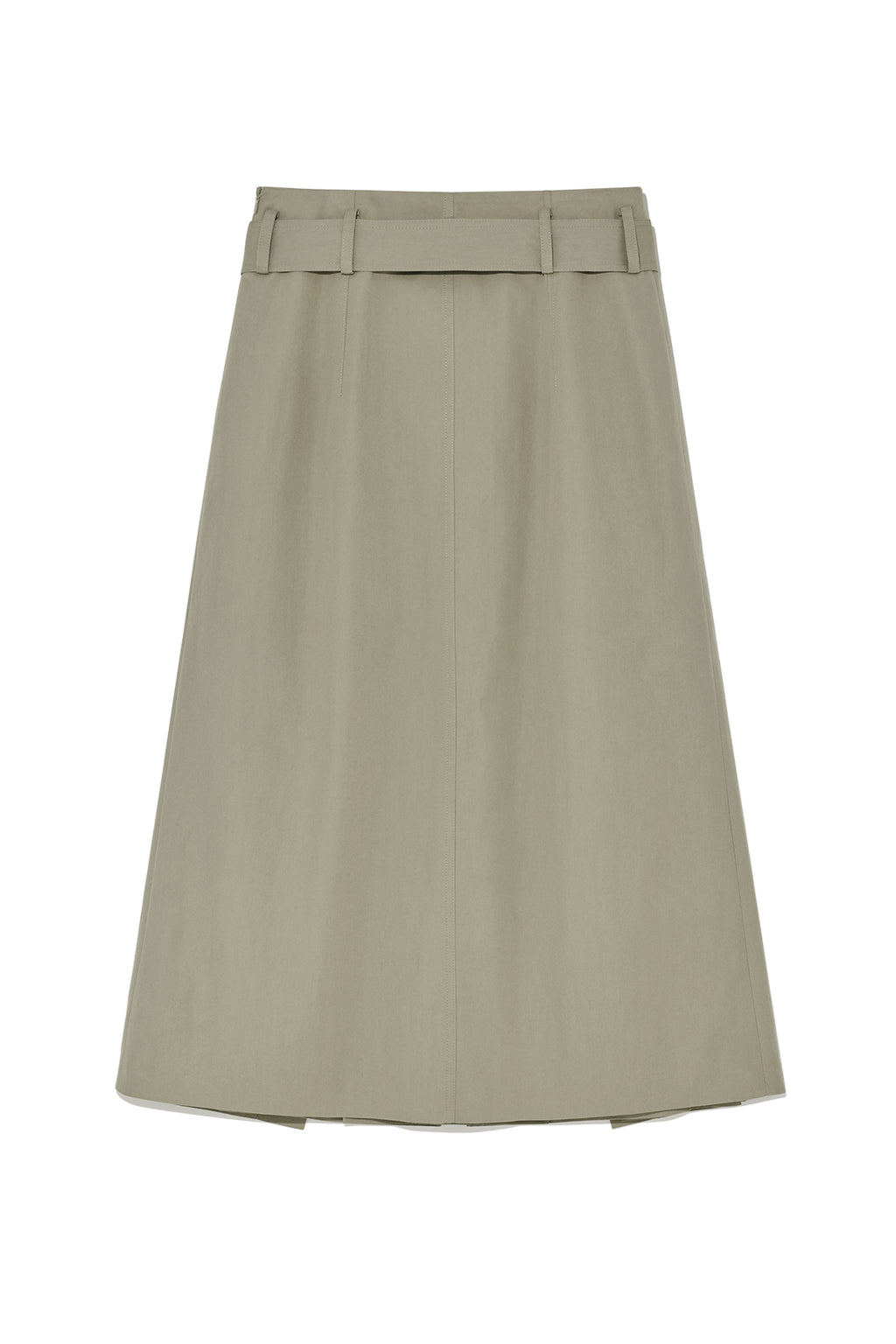 [matinkim] A LINE PLEATS BELTED SKIRT IN LIGHT KHAKI