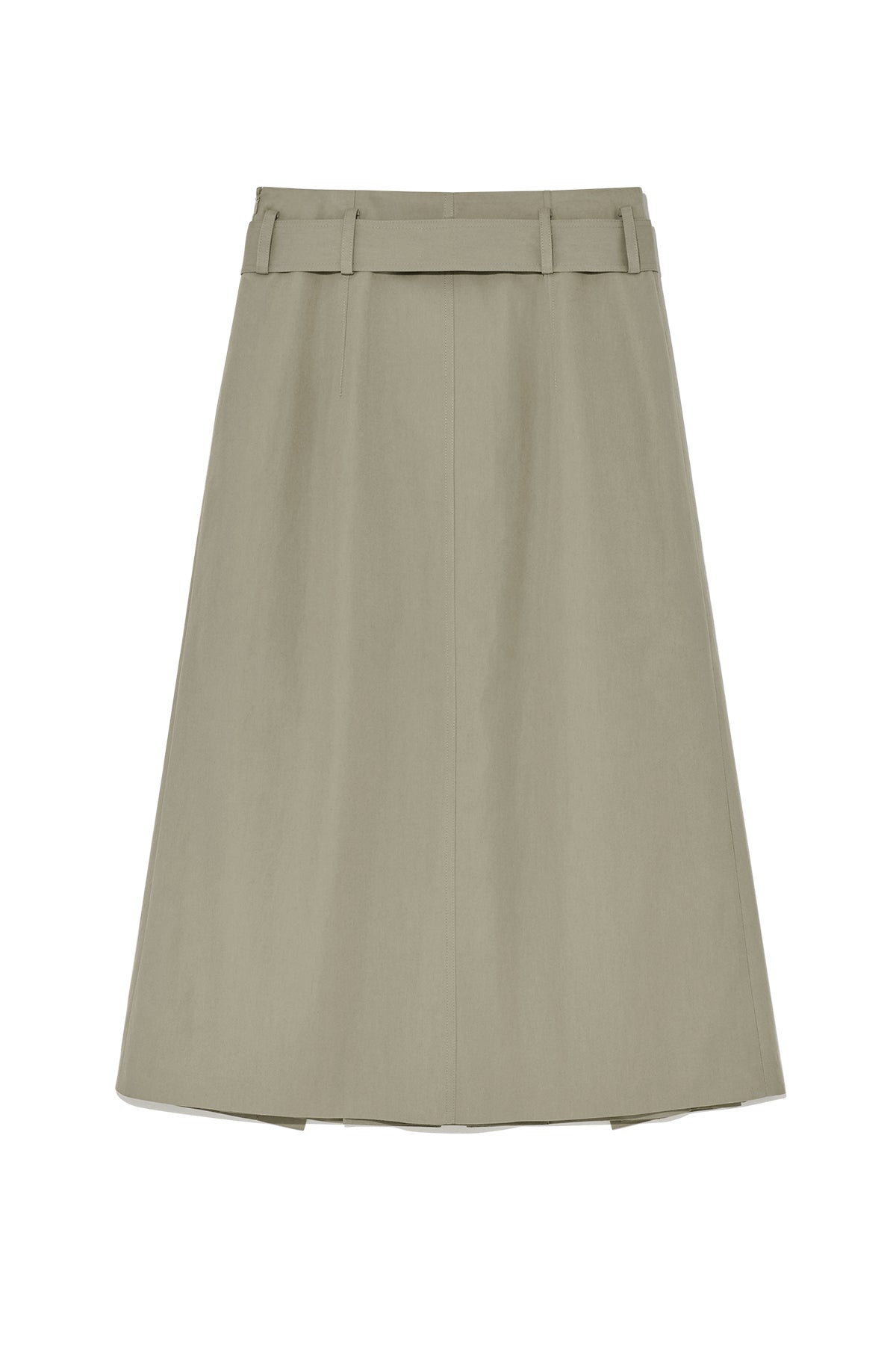 [matinkim] A LINE PLEATS BELTED SKIRT IN LIGHT KHAKI