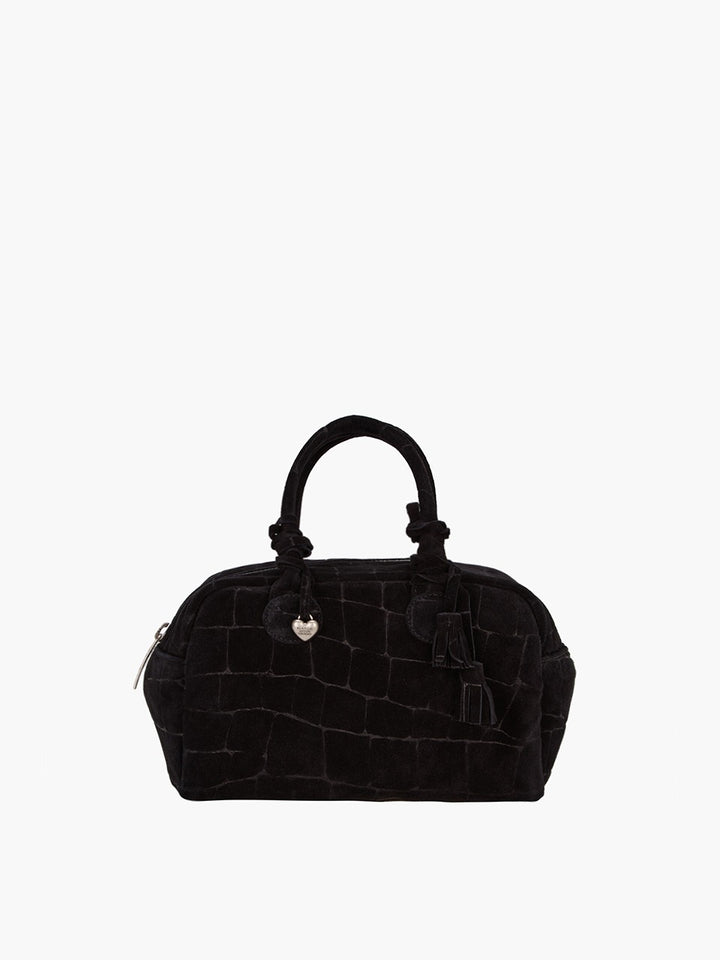 Margesherwood Soft Bowling black croc-effect suede