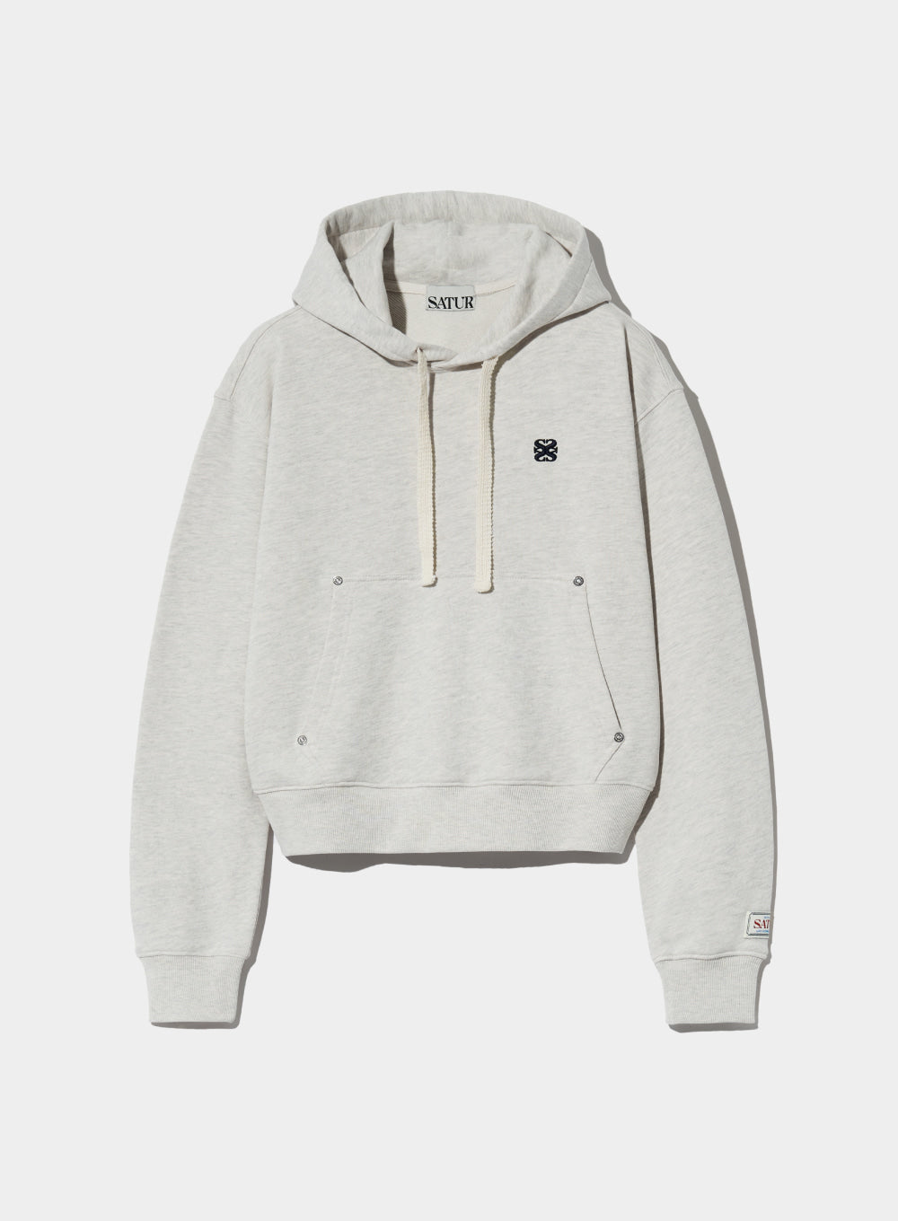 [satur] (W) Loren Small Logo Rivet Hoodie - Melange Oatmeal