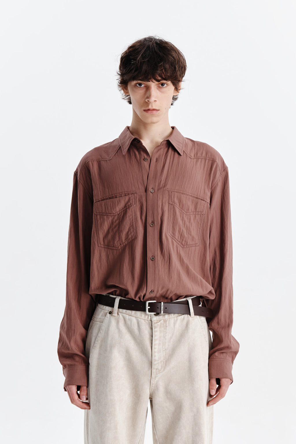 [matinkim] STITCH POINT SHIRT FOR MEN IN BROWN
