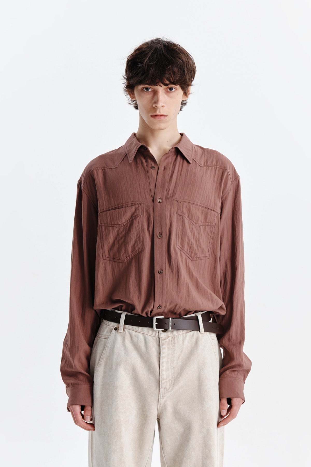 [matinkim] STITCH POINT SHIRT FOR MEN IN BROWN
