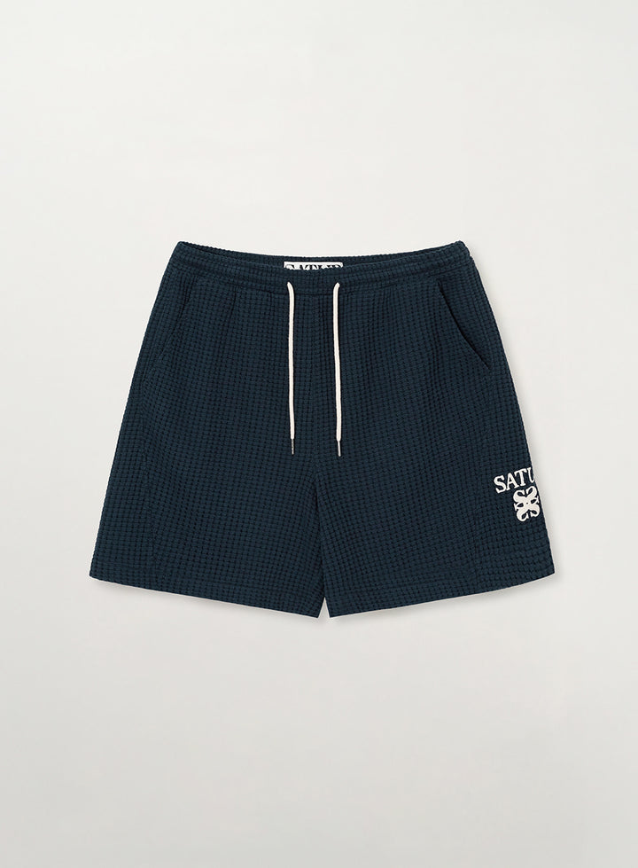 Satur Waffle Banding Shorts - Navy